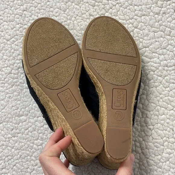 Circus Sam Edelman Black Espadrille Wedge Sandals Size 7.5 - Picture 4 of 13
